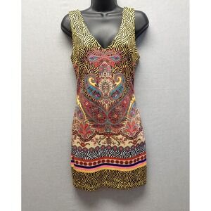 Bebe Y2K Bodycon Dress Womens S Whimsical‎ Paisley Psychedelic Boho Festival USA